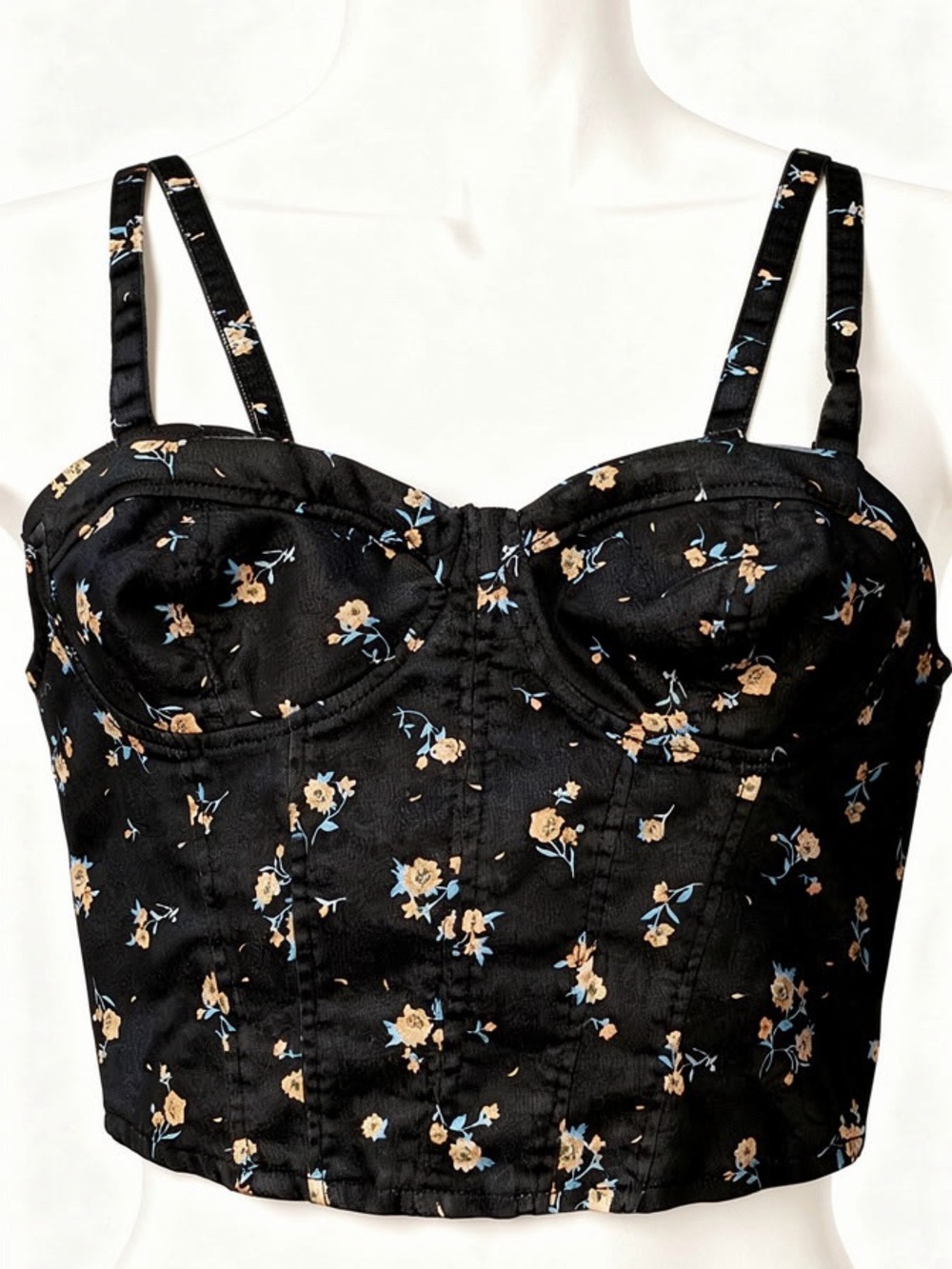 No Boundaries Black Floral Bustier-style Crop Top
